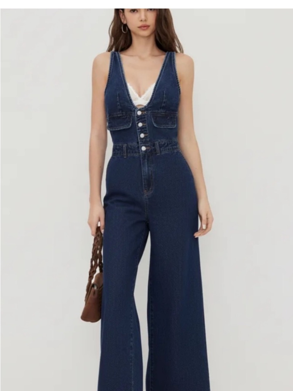 Cider Deep V Denim Jumpsuit - Washed Blue - Picture 5 of 5